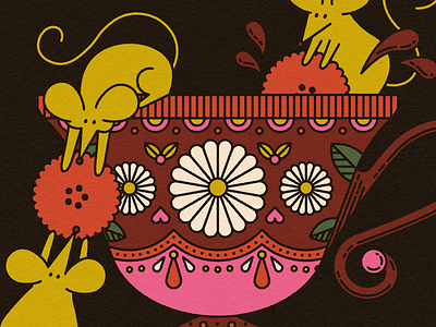 Vectober 08 // Tea time floral flower illustration line art mouse tea tea cup tea party tea time