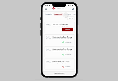 Assignment Sort Interaction - Mobile Responsive app assignment filter mobile school system sort ui