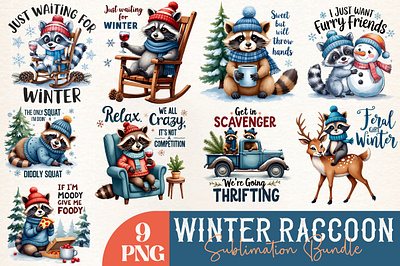 Winter Raccoon Sublimation Clipart Bundle animation app branding design graphic design illustration logo ui ux vector