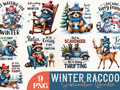 Winter Raccoon Sublimation Clipart Bundle animation app branding design graphic design illustration logo ui ux vector