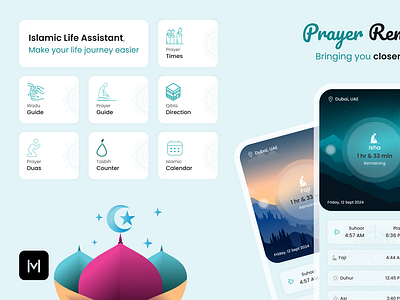 Prayer Reminder - Islamic App app branding calendar design dua graphic design illustration islam islamic prayer qibla tasbih ui ui design ux