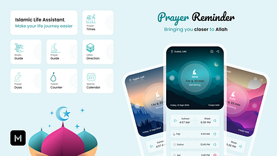 Prayer Reminder - Islamic App app branding calendar design dua graphic design illustration islam islamic prayer qibla tasbih ui ui design ux