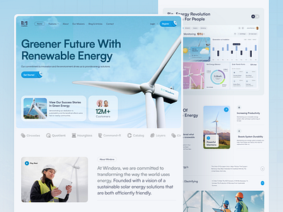 Windora Renewable Energy Landing Page best web design best website design eco friendly eco system green energy landing page renewable energy solar solar electricity solar pannel solar system sustainability sustainable turbin power turbin product ui uiux website website design inspiration