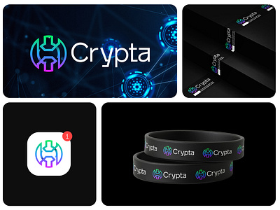 Crypta Logo For Crypto Currency, Bitcoin, Blockchain abstract logo app icon bicoin logo blockchain logo brand identity branding creative logo crypta crypto currency logo gradient logo logo design