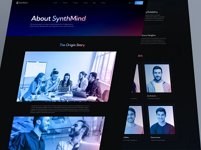 SynthMind - AI Web3 Bot Business & Technology Startup - About Us about us page ai ai bot ai chat bot branding chatbot clean dark design figma gradient illustration landing page template ui ux web design web3 website