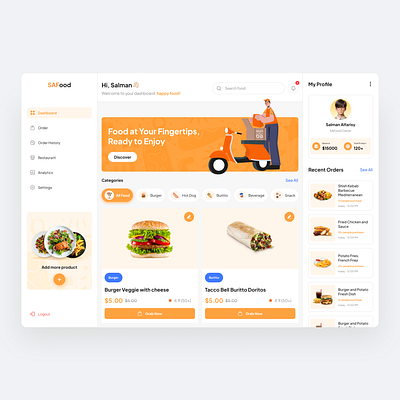 SAFood - Food Delivery Dashboard app clean dashboard food food dashboard food delivery illustration inspiration interface ui uidashboard uidesign uiux userinterface