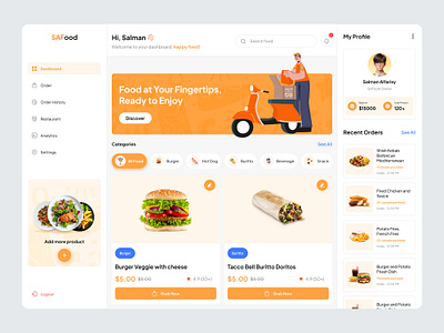 SAFood - Food Delivery Dashboard app clean dashboard food food dashboard food delivery illustration inspiration interface ui uidashboard uidesign uiux userinterface