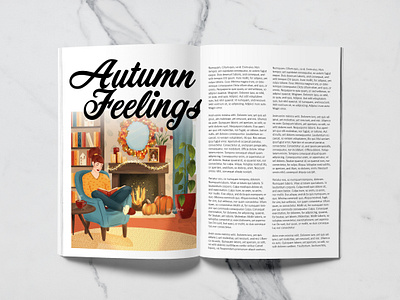 Autumn Magazine Mock up autumn baking character illustration design drawing challenge editorial illustration fall art female illustrator female portrait hand drawn illustration kitchen magazine art magazine spread procreate