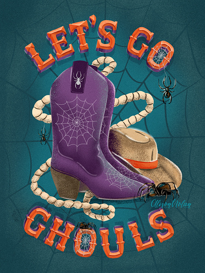 Cobwebs and Cowboys bevel lettering book cover book design cobwebs and cowboys design drawing challenge female illustrator halloween hand drawn hand lettering illustration lettering style challenge procreate scary and sweet spiders western