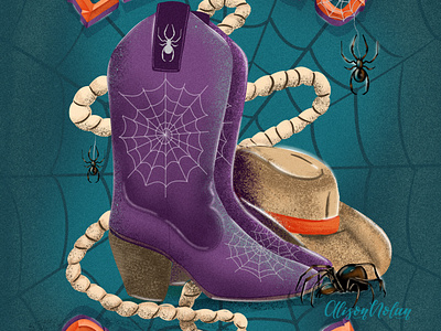 Cobwebs and Cowboys bevel lettering book cover book design cobwebs and cowboys design drawing challenge female illustrator halloween hand drawn hand lettering illustration lettering style challenge procreate scary and sweet spiders western