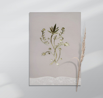 Off-White Floral Themed - Foil Stamped Wedding Card inexpensive wedding stationery