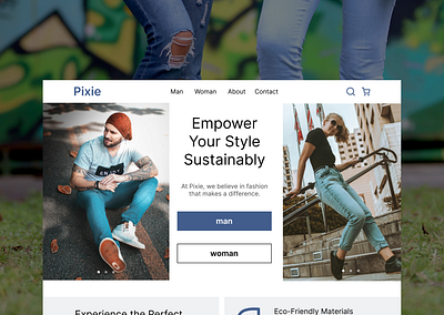 Pixie E-commerce Web Design brand branding design e commerce figma graphic design jeans logo man shop ui ui design ux ux design web web design website woman