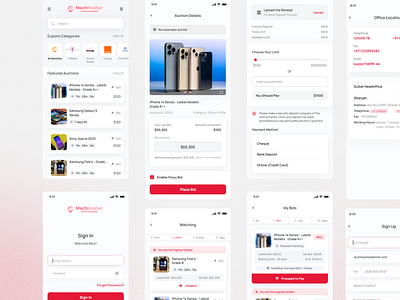 MK - Bidding App Design app bank bidding bidding application bitcoin cash deposit detail page gallery grid image listing lot mobile bidding price price product sign in slider ui watch list