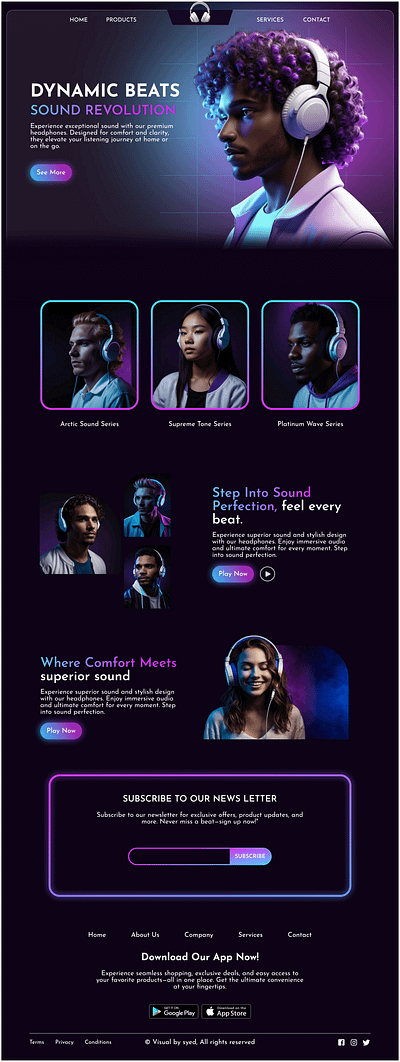 Landing Page Design For Headphone Brand branding color theory graphic design home page landing page logo ui