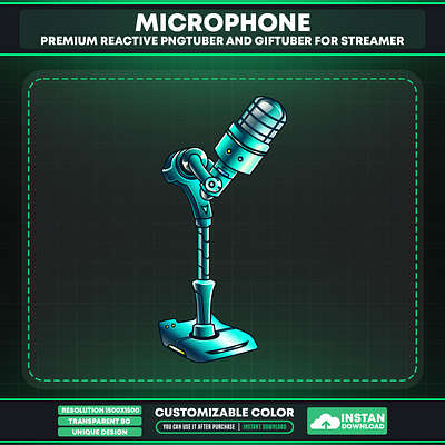 Vtuber Asset Microphone | Sci-fi Cyan Microphone for Vtuber vtuber model asset