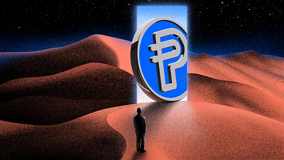 PayPal coin in desert 2d 3d crypto desert enter entrance grain grainy illustration market night