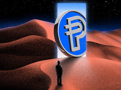 PayPal coin in desert 2d 3d crypto desert enter entrance grain grainy illustration market night