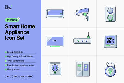 Smart Home Appliance Icon Set appliance branding design graphic design icon icon set illustration internet smart home vector wireless