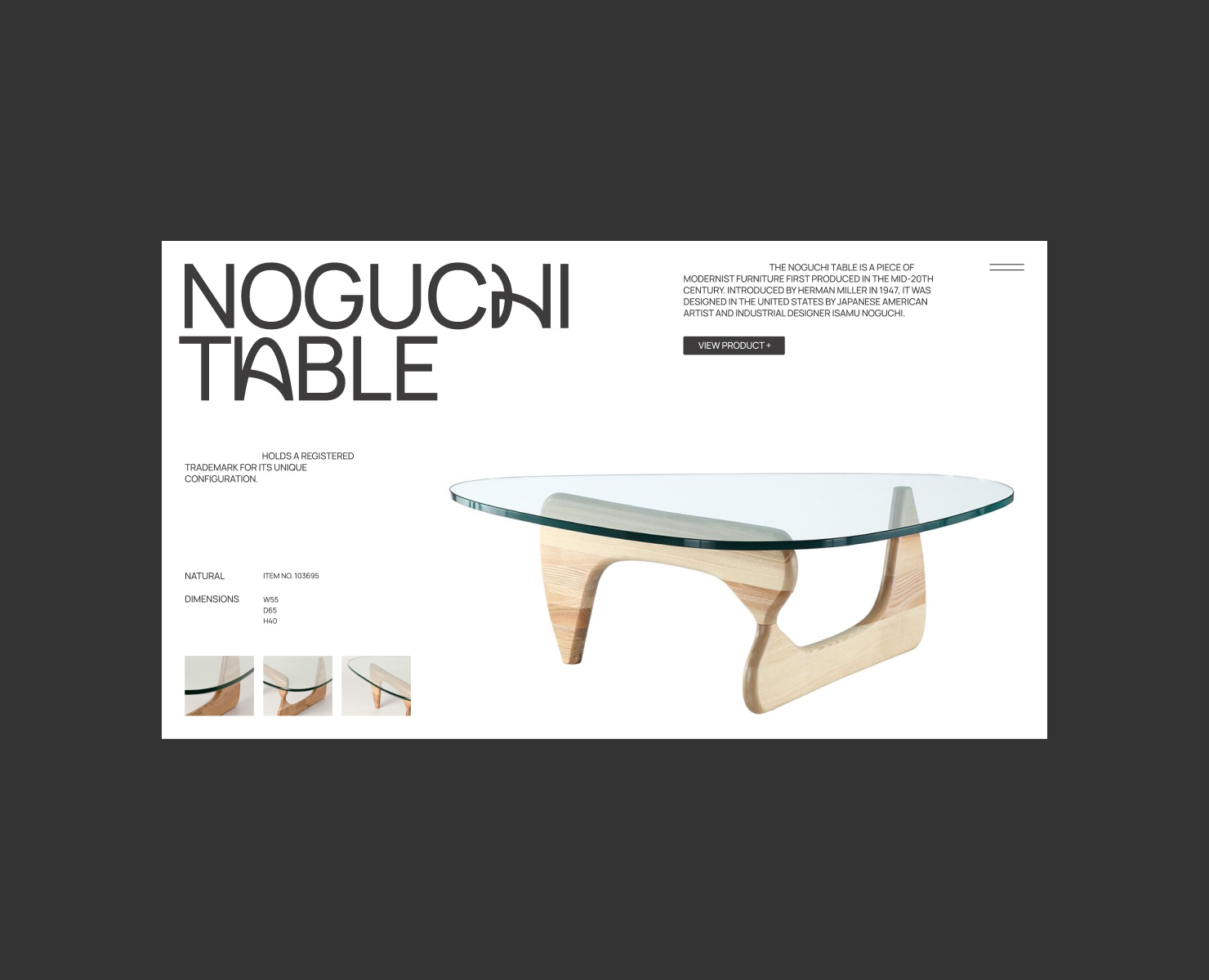 Concept. Noguchi table. first screen graphic design typography ui website