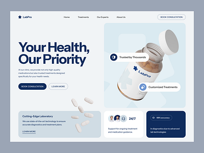 Web Site for Clinic — Lab Pro care clean clinic design health health analysis health care laboratory medicine pharmacy pills ui uiux ux web web design website website for clinic