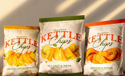 BlackPot: Kettle Chips | Chips bag packaging design branding chips bag packaging chips design food packaging packaging packaging design pouch design