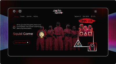 Squid Game Season 2: Coming Soon Banner Page 3d animation banner branding conceptart design gamedesign gaming graphic design homepage logo motion graphics netflix posterdesign season2 squidgame survival ui ux visualdesign