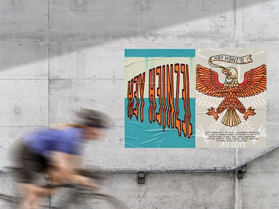 Hey Heinzel Brand Identity Mockup 70s brand design brand identity branding branding design eagle groovy hand drawn identity design lettering logo logo design mock up mockup poster psychedelic street urban vintage visual identity