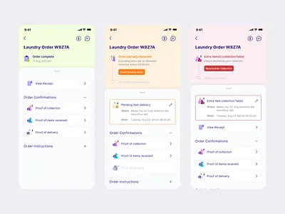 Mobile app order details page app clean completed confirmation design error in progress ios minimal mobile mobile app order details order information product design screen states status success timeline ui