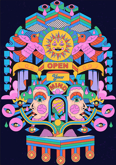 open your mind cubisme geometric geometricart graphic design illustration neonart openyourmind psychedelicart surrealart trippydesign visionaryart yoaz