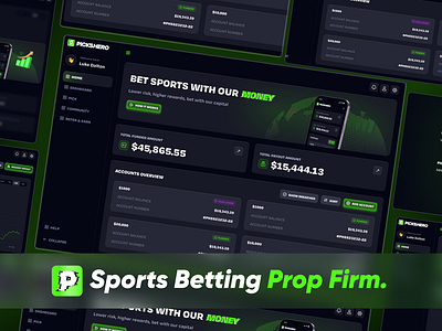 Sports Betting Prop Firm analytics betting betting app branding challenges complete prop firm dashboard design development figma graphic design launch marketing payouts picking picks prop firm sports sports betting app uiux