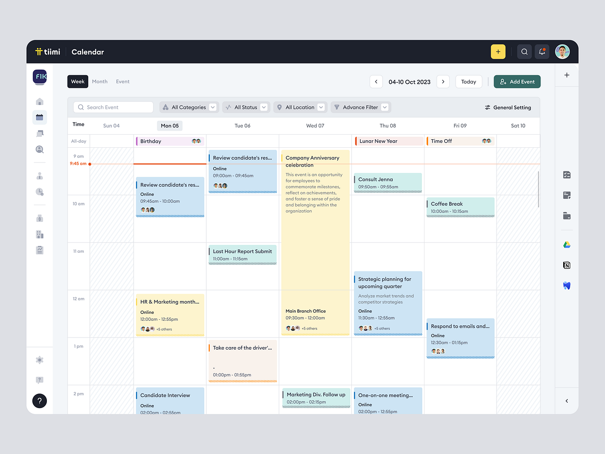 Tiimi - Weekly Calendar View in SaaS HR Management System by Bagus ...