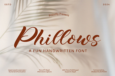 Phillows – Fun Handwritten Font beauty branding casual design fancy feminime fun handwritten illustration luxury makeup modern new script skincare typeface typography ui vintage web