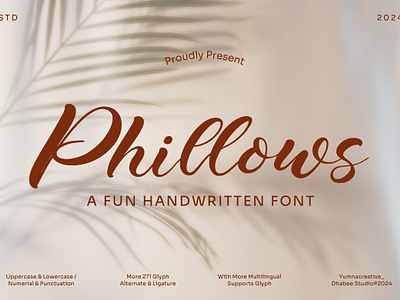 Phillows – Fun Handwritten Font beauty branding casual design fancy feminime fun handwritten illustration luxury makeup modern new script skincare typeface typography ui vintage web