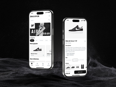 Discover Shoes – Shopping App Design blackandwhite cleandesign designinspiration dribbble ecommerceapp figma minimaldesign mobileappdesign shoesapp shoppingapp ui userinterface