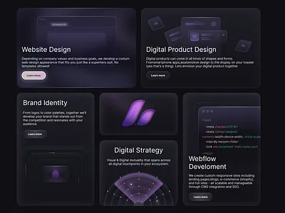 Bento Grid agencywebsite bento bentogrid darkmodedesign digitalproductdesign futuristicdesign gradientdesign innovativedesign modernui uiinspiration