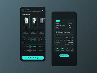 VoltConnect - EV Charging Station App black theme charger electricvehicle ev station figma mobile app prototype ui ux visual design wireframe