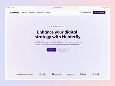 Hunterfly: Seamless Trust Exchange in the Cloud about branding company profile desktop gradient homepage landing page pricing responsive security ui ux website