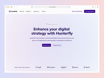 Hunterfly: Seamless Trust Exchange in the Cloud about branding company profile desktop gradient homepage landing page pricing responsive security ui ux website