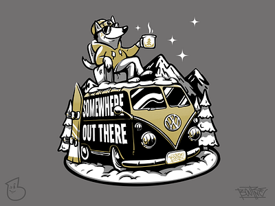 Somewhere out there art branding car character character design design dog forest graphic design illustration logo snowboard