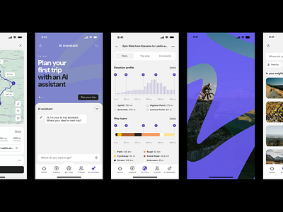 AI-powered Bike App Concept ai aipowered appconcept appdesign bikeapp dashboard designinspiration fitnessapp interactiondesign mobileapp mobiledesign mobileui productdesign prototype tourplanner ui userexperience ux uxdesign webdesign