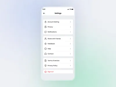 Setting Screen UI design setting design sync settings