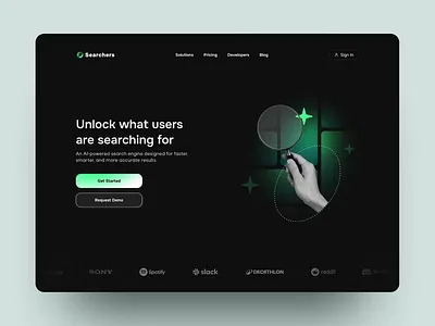 Search Engine landing page animation dark graphic design home page landing page saas search ui