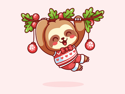 Christmas Sloth🎄 🦥 animal cartoon character character design chirstmas cute happy illustration jaysx1 jungle kids logo mascot new year party sleep sloth vector