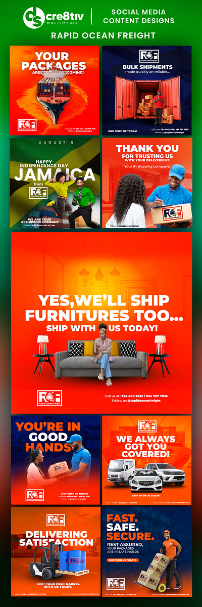 Rapid Ocean Freight social media designs.