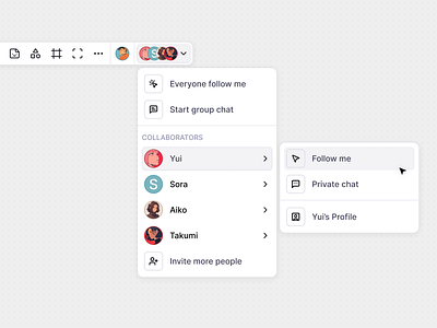 Minimal Whiteboard: Collaboration app avatar bar collaboration desktop dropdown item list menu minimal product product design toolbar ui whiteboard
