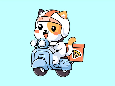 Cat Delivery animal cartoon character cute delevery illustration kitten kitties logo mascot pet pizza sweet vespa