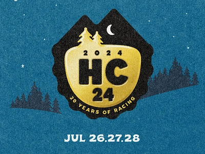 Hardcore 24 2024 - Trailhead Series 20 years of racing badge bicycle hardcore 24 hc24 logo mountain bike night sky race treeline trees