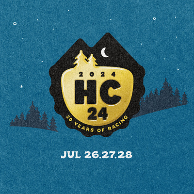 Hardcore 24 2024 - Trailhead Series 20 years of racing badge bicycle hardcore 24 hc24 logo mountain bike night sky race treeline trees