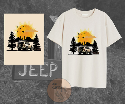 Adventurous Cool SUV Design adventure aesthetic birds branding evening graphic design jeep mug sunset suv totebag travel tshirt wallposter