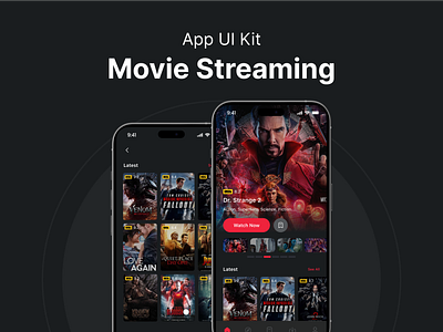 Movie streaming app ui kit design app ui kit design creative design creativity dark mode design live streaming minimal design mockup modern design movie app ott platform ui ux watch online movie